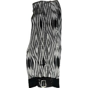 Mint Green Strapless Maxi Dress Black White Ikat‎ Print Belted Smocked Small